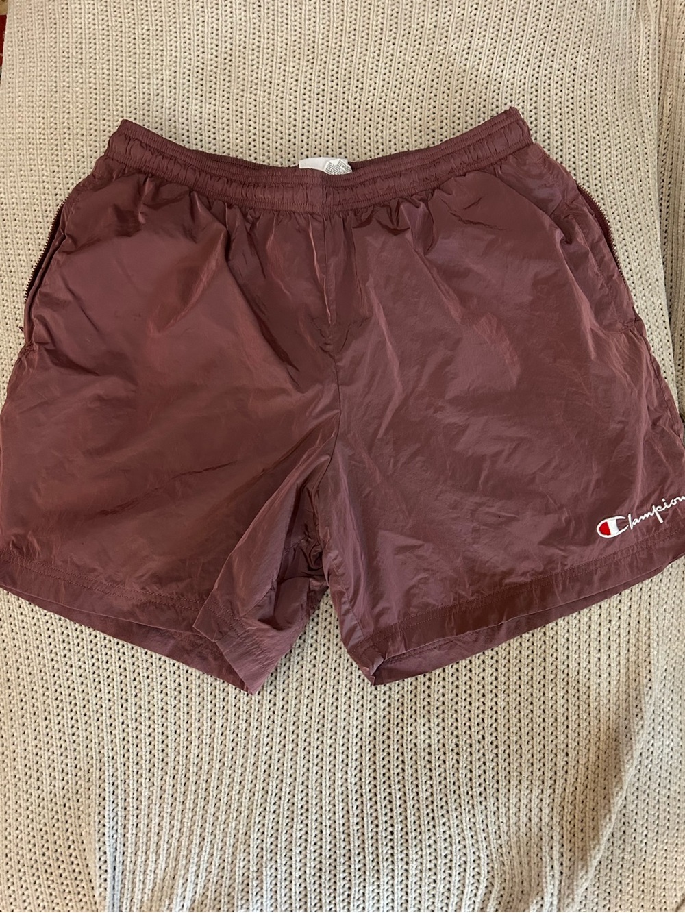 Champion Men's Burgundy Athletic Shorts with Logo
